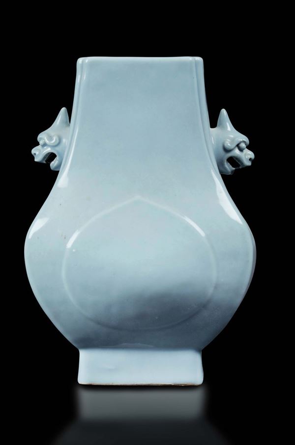 A Clair de Lune porcelain vase with handles in the shape of fantastic animals, China, Qing Dynasty, late 19th century