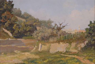 Anton Federico Leonardi (1901-1970)la Strada dei Forti di Ferrada nel Greto del Torrente Sturla