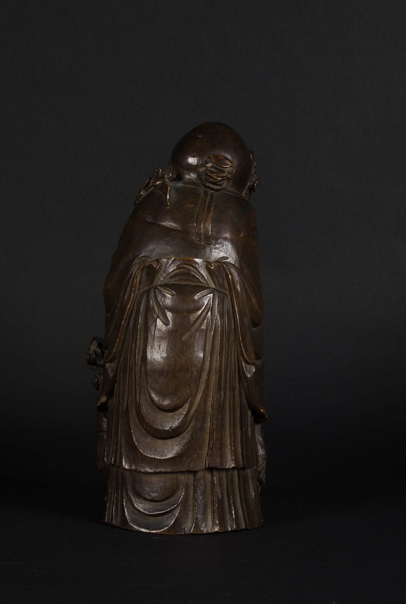 Figura di Shoulao con Fanciulli in Legno di Bamboo, Cina, Dinastia Qing, XIX Secolo