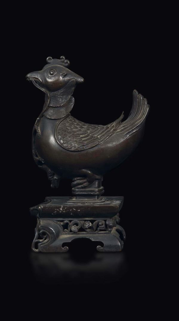 Figura di papera con drago applicato in bronzo, Cina, Dinastia Qing, epoca Qianlong (1736-1796)