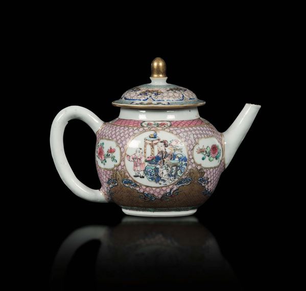 A Pink Family porcelain teacup with a Guanyin and child, China, Qing Dynasty, Qianlong period (1736-1796)