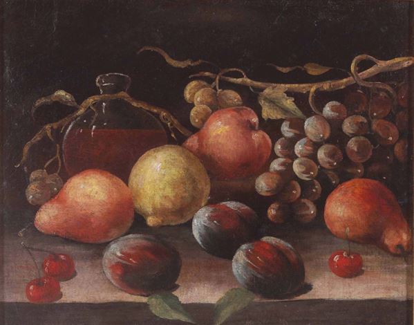 Scuola italiana del XVIII secolo Natura morta con uva e prugne