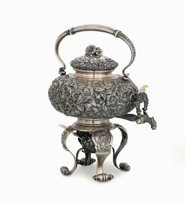 A samovar in molten, embossed and chiselled silver, Vienna 1839