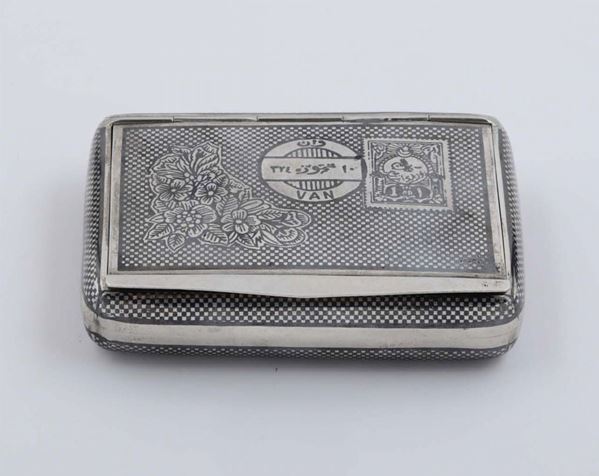 A snuff box in silver an niello. Turkey, 20th century