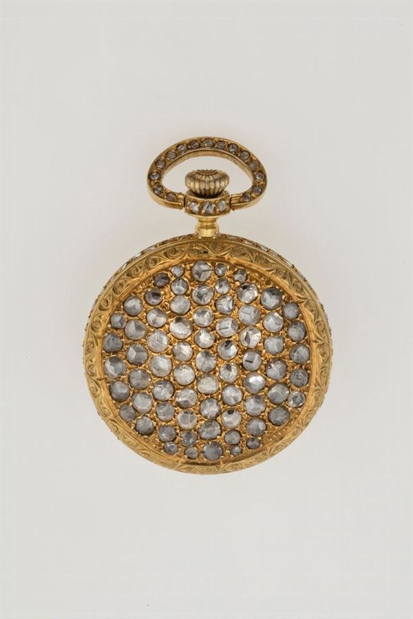 Rose-cut diamond and gold pocket watch