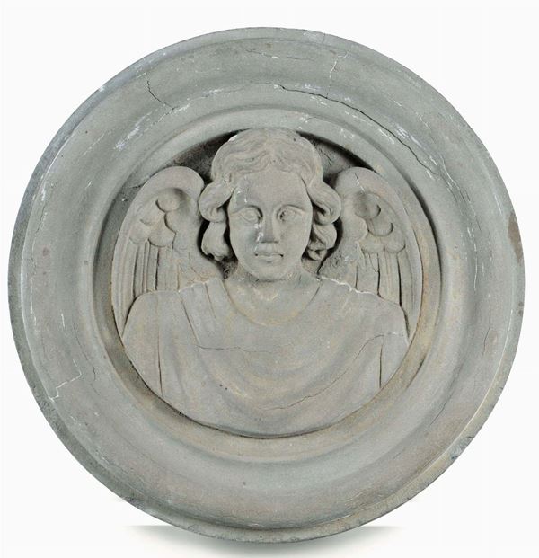 A circular white marble relief depicting an angel, 19th-20th century