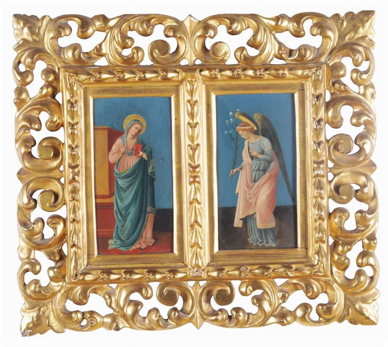 An Annunciation, school of the 19th century, oil on board Annunciazione  - Auction Fine Art - Cambi Casa d'Aste