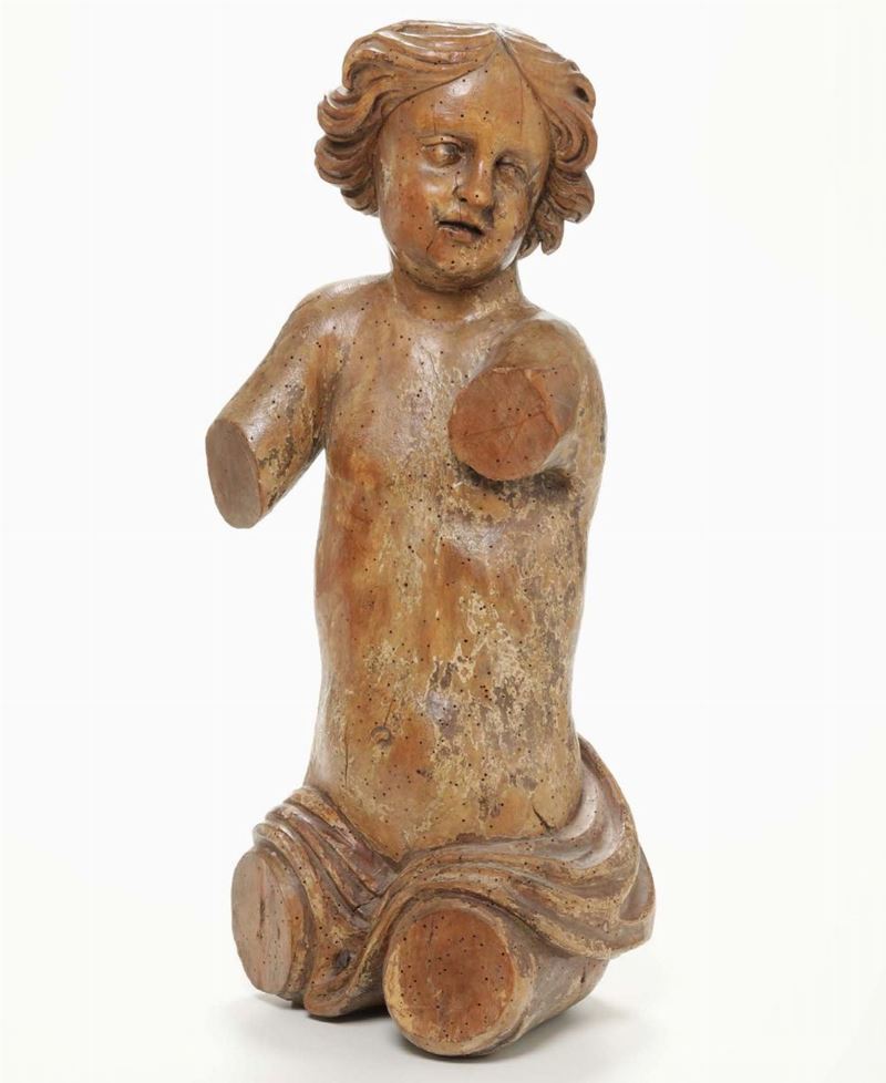 A ligneous fragment depicting a putto. Baroque sculptor from the 17th century  - Auction Furnitures, Paintings and Works of Art - Cambi Casa d'Aste