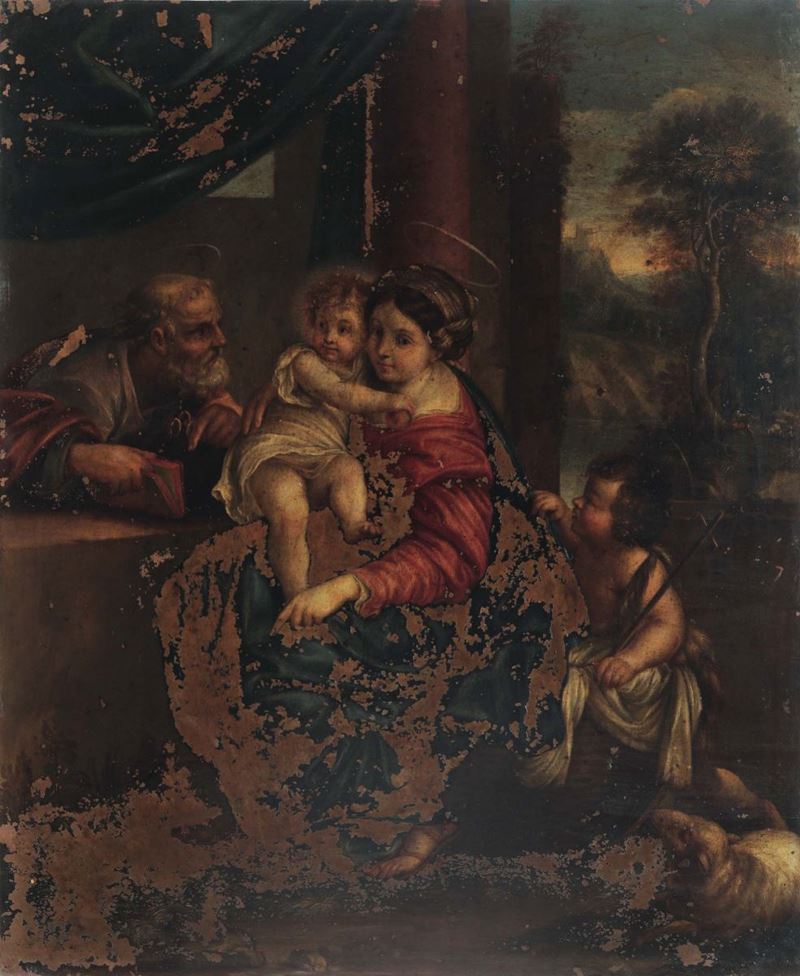 The Holy Family, School of the 17th century, copied by Annibale Carracci Sacra Famiglia con San Giovannino  - Auction Fine Art - Cambi Casa d'Aste