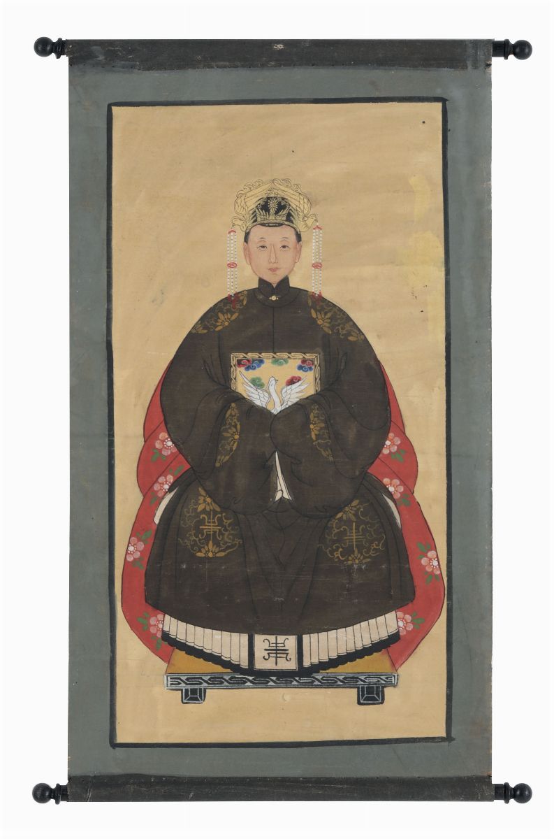Due Coppie di Dipinti su Carta Raffiguranti Imperatori e Imperatrici (?), Cina, Dinastia Qing, XI...