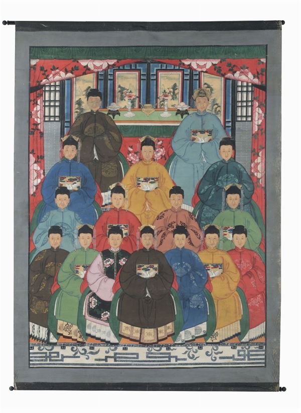 Coppia di dipinti su carta raffiguranti personaggi, Cina, Dinastia Qing, XIX secolo