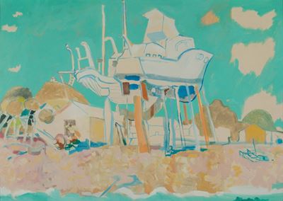 Fulvio Bianconi (1915-1996)riva Trigoso (genova), Marina con Barca a Secco