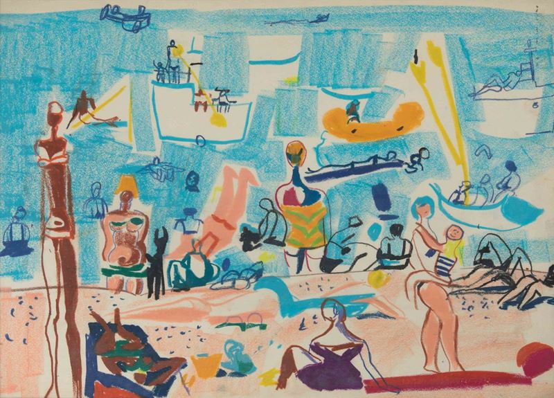 Fulvio Bianconi (1915-1996) Spiaggia con bagnanti  - Auction The Bianconi's Bianconi - Cambi Casa d'Aste