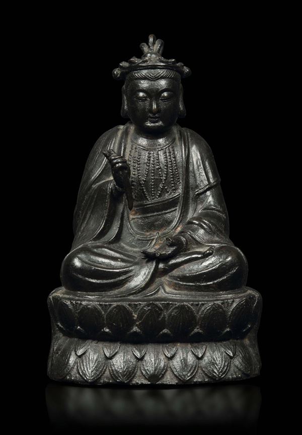 A figure of Sakyamuni seated on a double lotus flower, China, Ming Dynasty, 17th century
