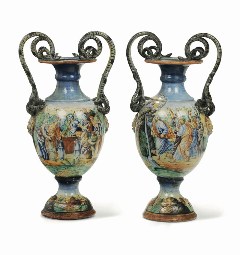 Coppia di grandi vasi Italia centrale, fine XIX inizio XX secolo  - Asta Maioliche e Porcellane - Cambi Casa d'Aste