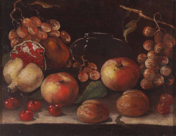 Scuola italiana del XVIII secolo Natura morta con uva e melograni