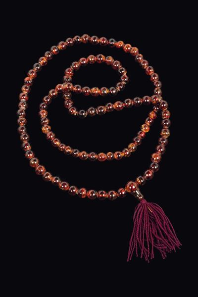 Collana da Preghiera Ornamentale con Sfere in Ambra, Cina, Dinastia Qing, XIX Secolo