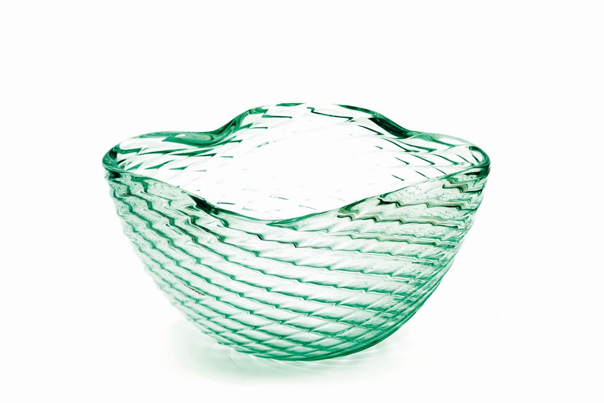 Seguso Vetro d’Arte, Coppa quadrata in vetro diamante, Murano (circa 1940)