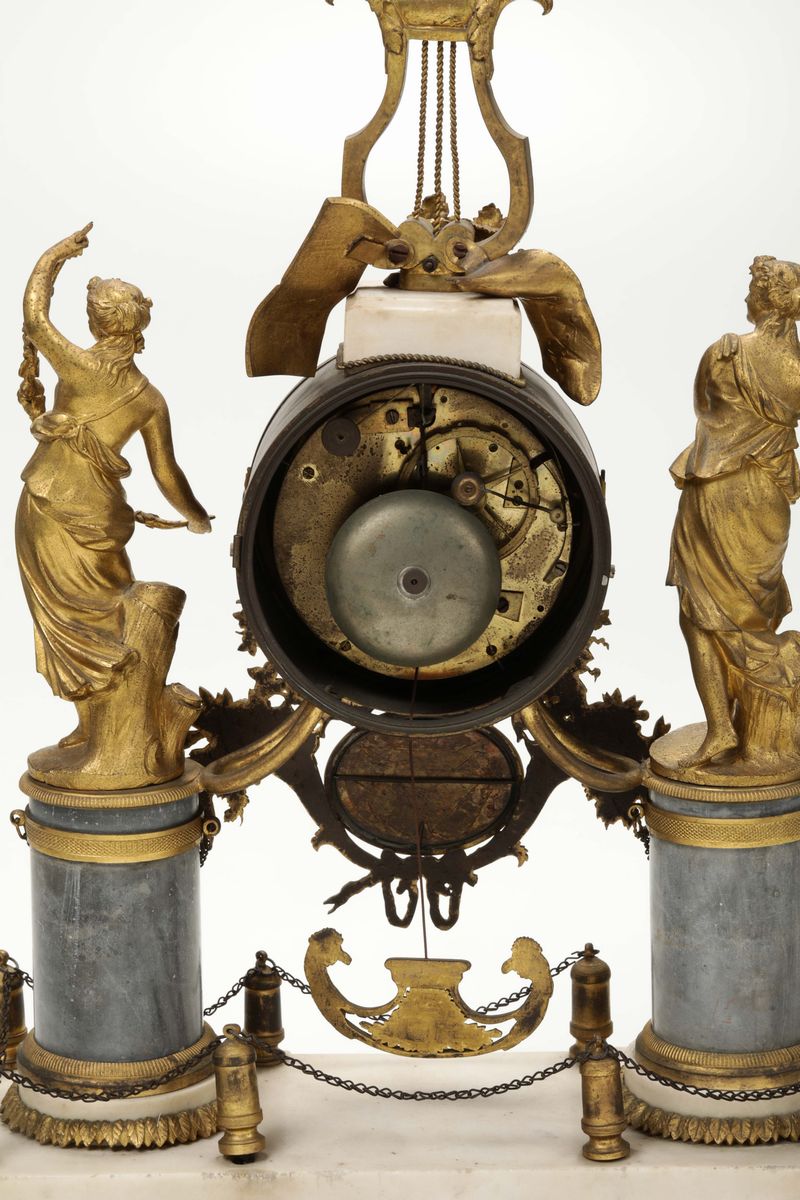 Pendola da Tavolo in Bronzo Dorato, Ridel a Paris, Francia, Periodo Luigi XVI