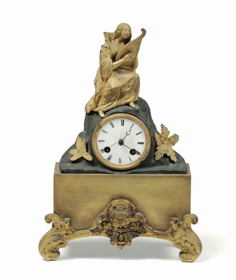 Pendola da tavolo in metallo dorato, XIX secolo  - Auction Fine Art - I - Cambi Casa d'Aste