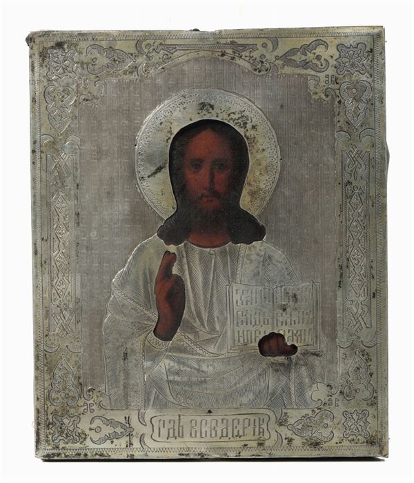 An icon with silver riza, Moscow, 1888
