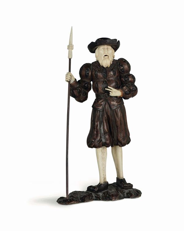 A Landsknecht in ivory and tinted wood. Southern Germany, 18th - 19th century