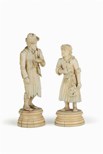 Contadino e Contadina in Avorio. Francia o Germania XIX Secolo
