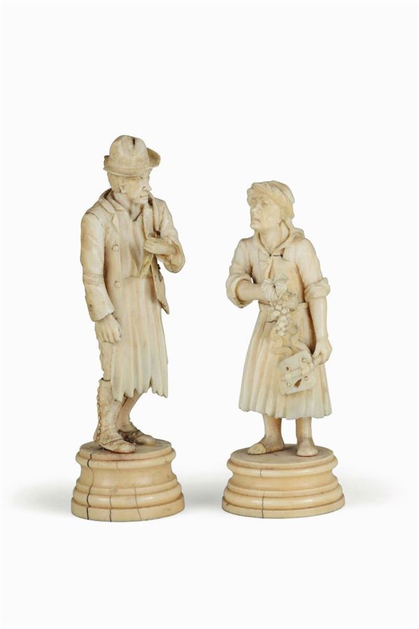 A pair of peasants in ivory. France or Germany, 19th century