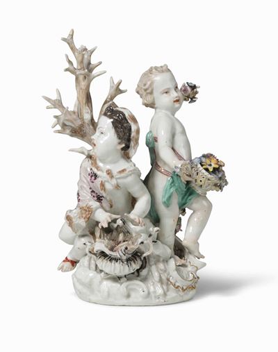 Coppia di Gruppi Raffiguranti le Quattro Stagioni Meissen, 1755 Circa Probabili Modelli di Johann...