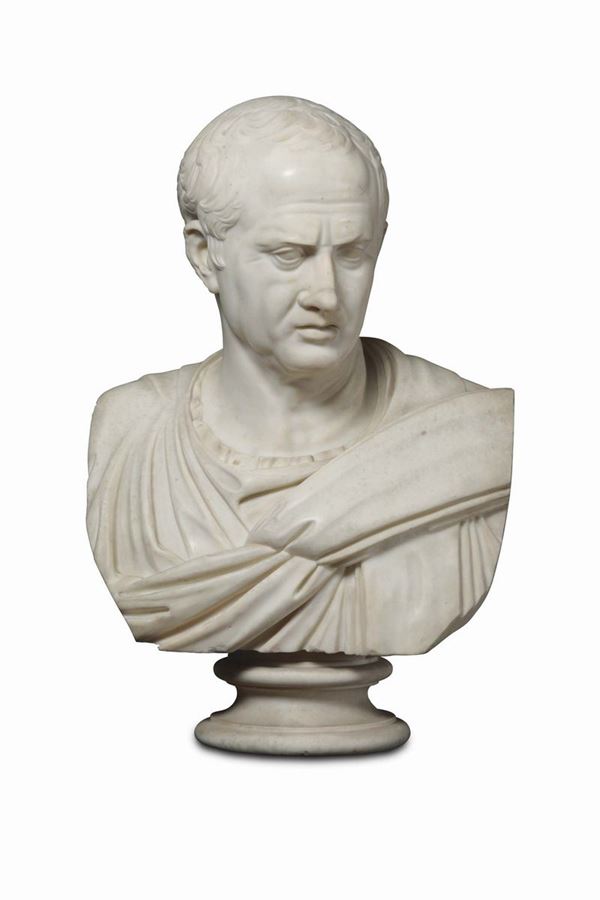 A bust of Cicero in white marble. Neoclassical sculptor from the early 19th century