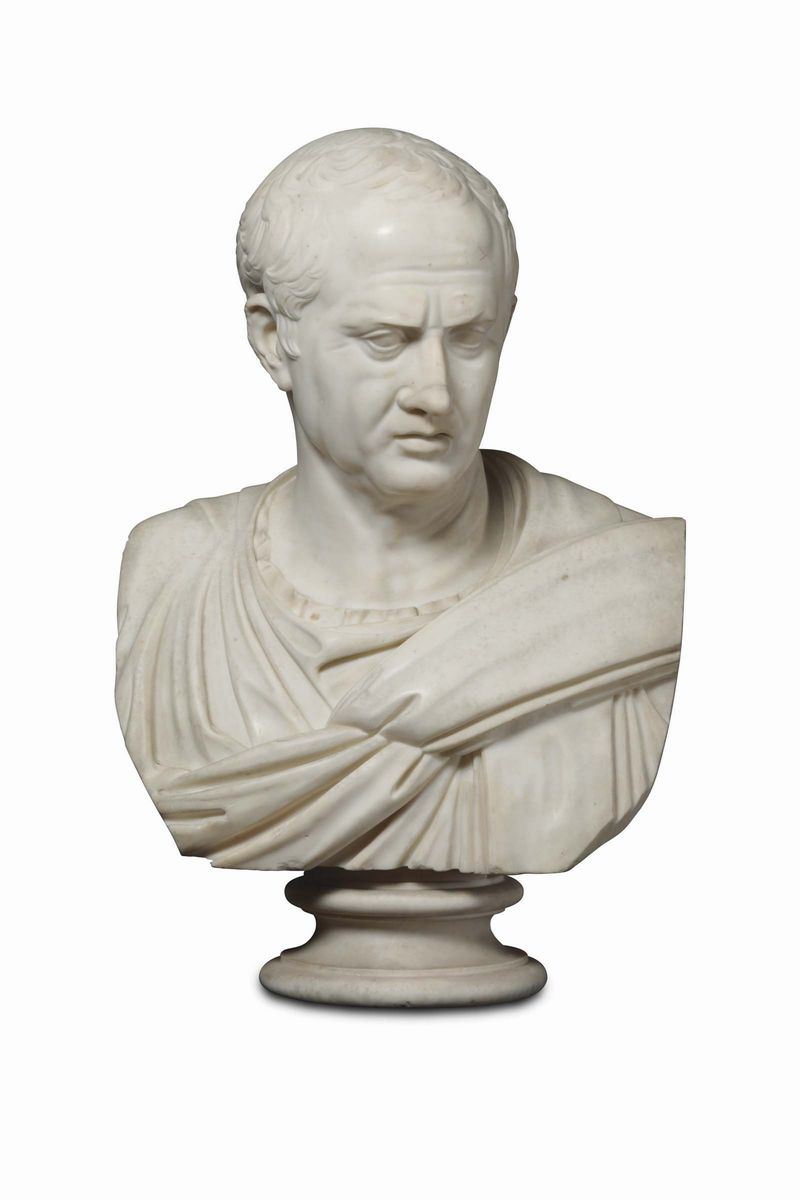 Busto di Cicerone in marmo bianco. Scultore neoclassico degli inizi del XIX secolo  - Asta Scultura e Oggetti d'Arte - Cambi Casa d'Aste
