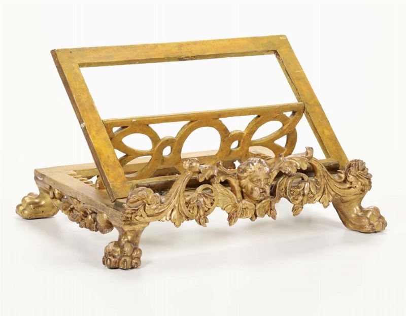 Leggio in legno intagliato e dorato, XIX secolo  - Asta Asta a Tempo Oggetti d'Arte - IV - Cambi Casa d'Aste