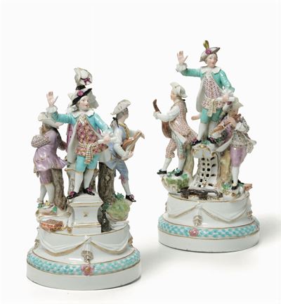 Coppia di Gruppi Meissen, Modello di Michel Victor Acier, 1765-1770 Circa