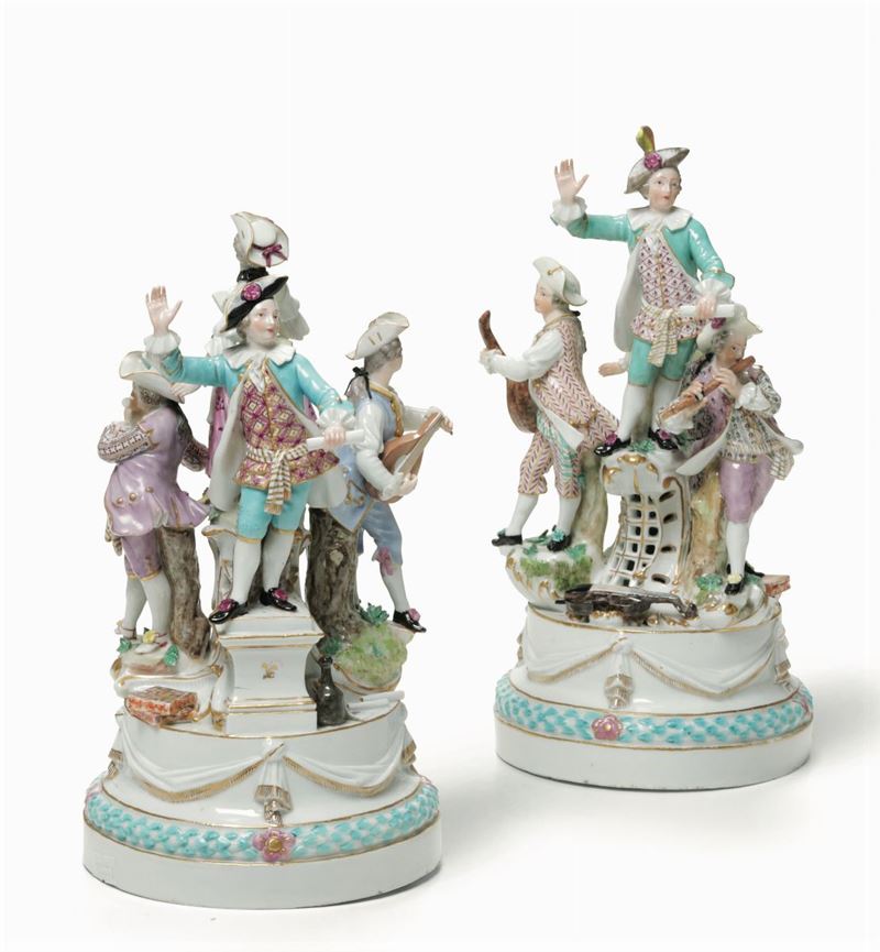 Coppia di gruppi Meissen, modello di Michel Victor Acier, 1765-1770 circa  - Asta Maioliche e Porcellane - Cambi Casa d'Aste