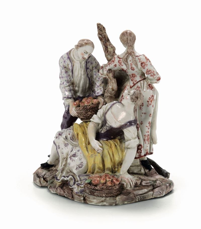 Gruppo con pastorello che offre una cesta di mele Doccia, Manifattura Ginori, 1770-1780 circa  - Auction Majolica and Porcelain - Cambi Casa d'Aste
