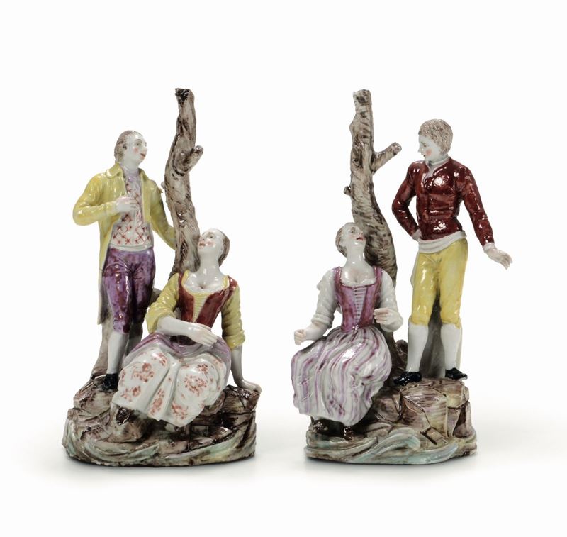 Due gruppi con coppie di pastorelli Doccia, Manifattura Ginori, 1770-1780 circa  - Auction Majolica and Porcelains - II - Cambi Casa d'Aste