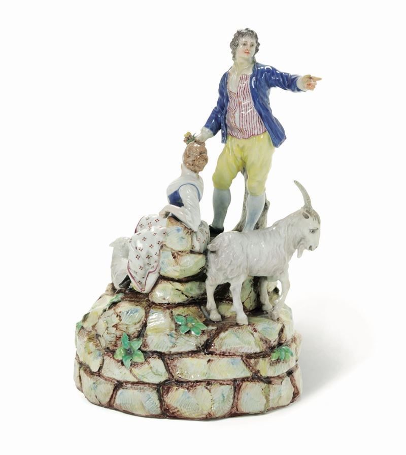 Gruppo con coppia di pastorelli e capretta Doccia, Manifattura Ginori, 1770-1780 circa  - Auction Majolica and Porcelain - Cambi Casa d'Aste