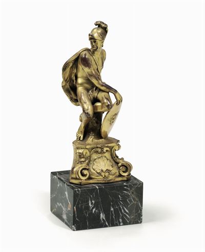Angelo Bronzo Fuso,cesellato e Dorato Base in Marmo (non Coeva) Fonditore Barocco Romano del XVII...