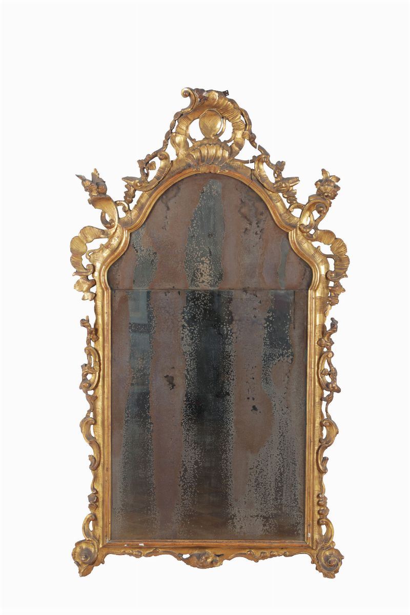 Specchiera in legno intagliato, traforato e dorato, Veneto fine XVIII secolo  - Auction Fine Art - I - Cambi Casa d'Aste
