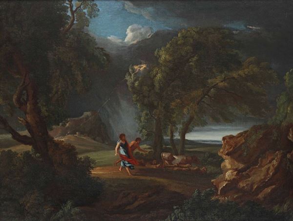 Pieter Mulier detto il Tempesta (Haarlem 1637 - Milano 1701), attribuito a Paesaggio con tempesta e pastori