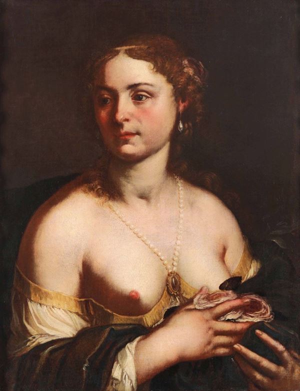 Antonio Zanchi (1631-1722), attribuito a Ritratto di giovane donna con collana