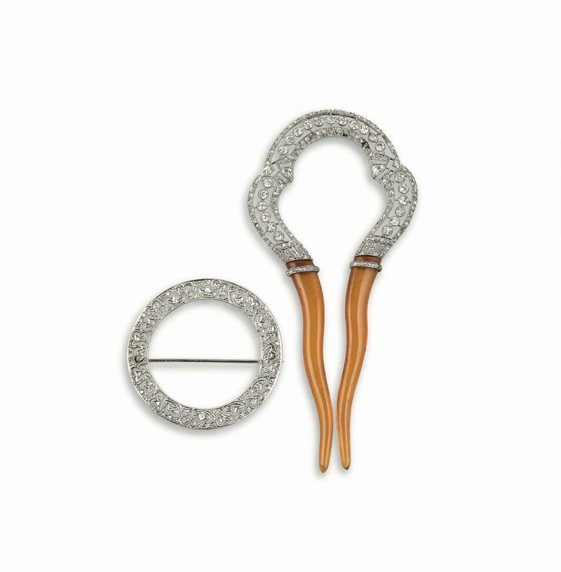 Diamond comb and brooch  - Auction Fine Jewels - Cambi Casa d'Aste