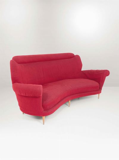 Divano con Struttura in Legno e Rivestimenti in Tessuto. Prod. Italia, 1950 Ca.