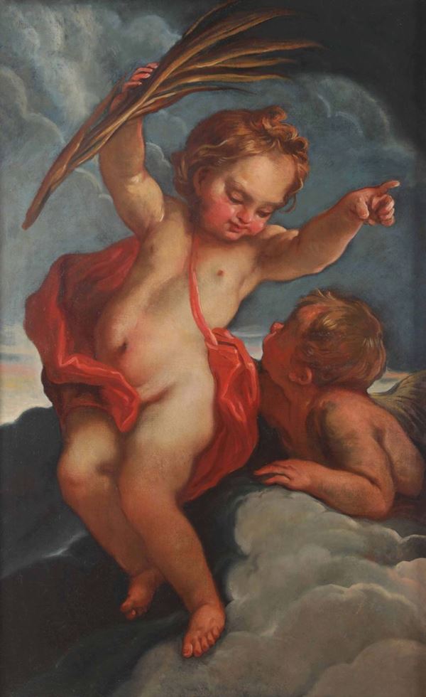 Scuola piemontese della fine del XVIII secolo Coppia di dipinti raffiguranti putti