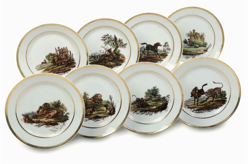Otto piatti Francia, prima metà del XIX secolo  - Auction Majolica and Porcelain - Cambi Casa d'Aste