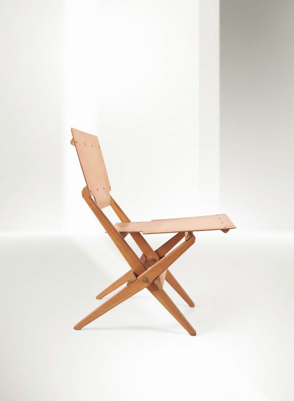 Franco Albini, a foldable chair with a solid wood structure. Plywood seat and backrest. Poggi Prod., Italy, 1952