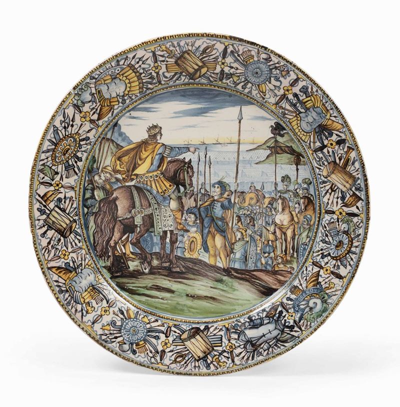 Grande piatto Castelli d’Abruzzo, Francesco Grue (?), 1650 circa  - Asta Maioliche e Porcellane - II - Cambi Casa d'Aste