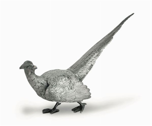 A molten and chiselled silver pheasant. London 20th century