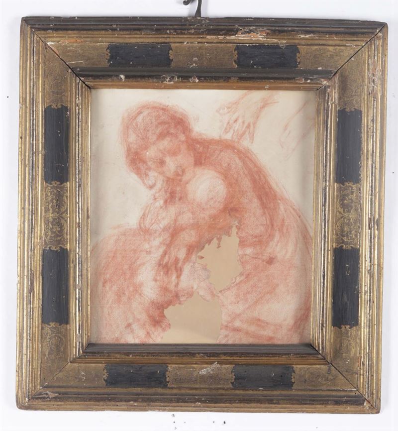 Sanguigna su carta con figura femminile, XIX secolo  - Asta Asta a Tempo Dipinti e Disegni - I - Cambi Casa d'Aste
