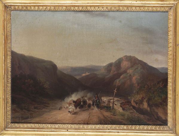 Felice Cerruti (1818 - 1896) Paesaggio con armenti, 1849